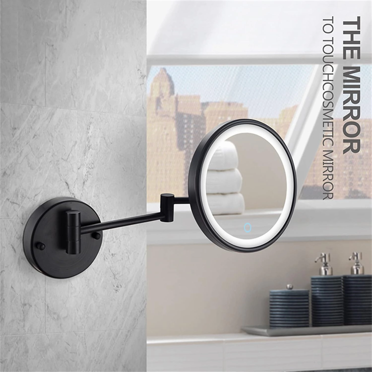 Touch Dimming Switch Makeup Mirror with Lights and 10X Magnification, LED Wall Mounted Vanity Mirror, Rotable Extendable Shaving Mirror,Silver,Plug in(Rose Gold,Hardwired)