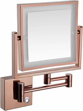 Touch Stepless Dimming LED Lighted Makeup Mirror, Square Wall Mounted Double Sided 1X/3X Magnifying Mirror Rotation Extension Bathroom Mirror,Silver,USB (Color : Rose Gold, Size : Hardwired)