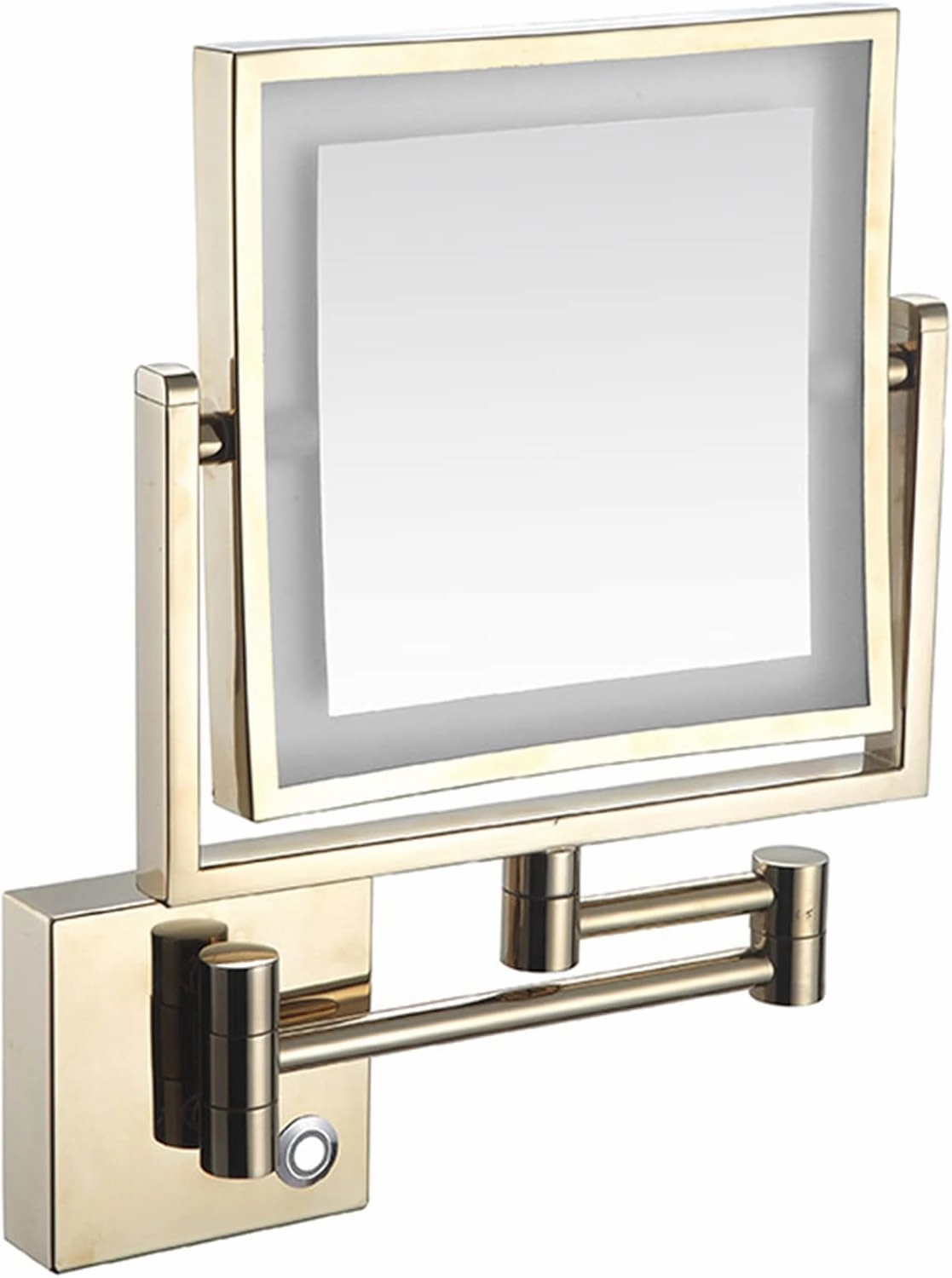Touch Stepless Dimming LED Lighted Makeup Mirror, Square Wall Mounted Double Sided 1X/3X Magnifying Mirror Rotation Extension Bathroom Mirror,Silver,USB(Gold,USB)