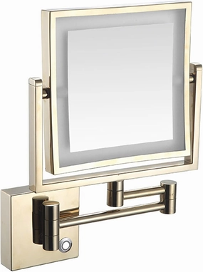 Touch Stepless Dimming LED Lighted Makeup Mirror, Square Wall Mounted Double Sided 1X/3X Magnifying Mirror Rotation Extension Bathroom Mirror,Silver,USB(Gold,USB)