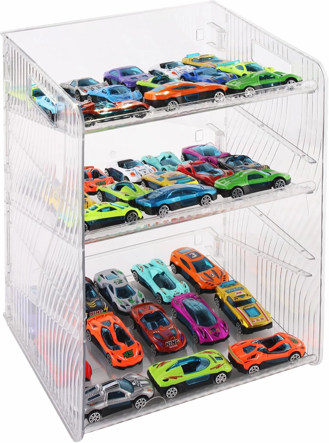 Toy Car Storage and Display Case, 1/64 Scale Diecast Toy Car Storage, Parking Garage Diorama - Freestanding Storage with 3 Levels Maximum 45 Cars for Each
