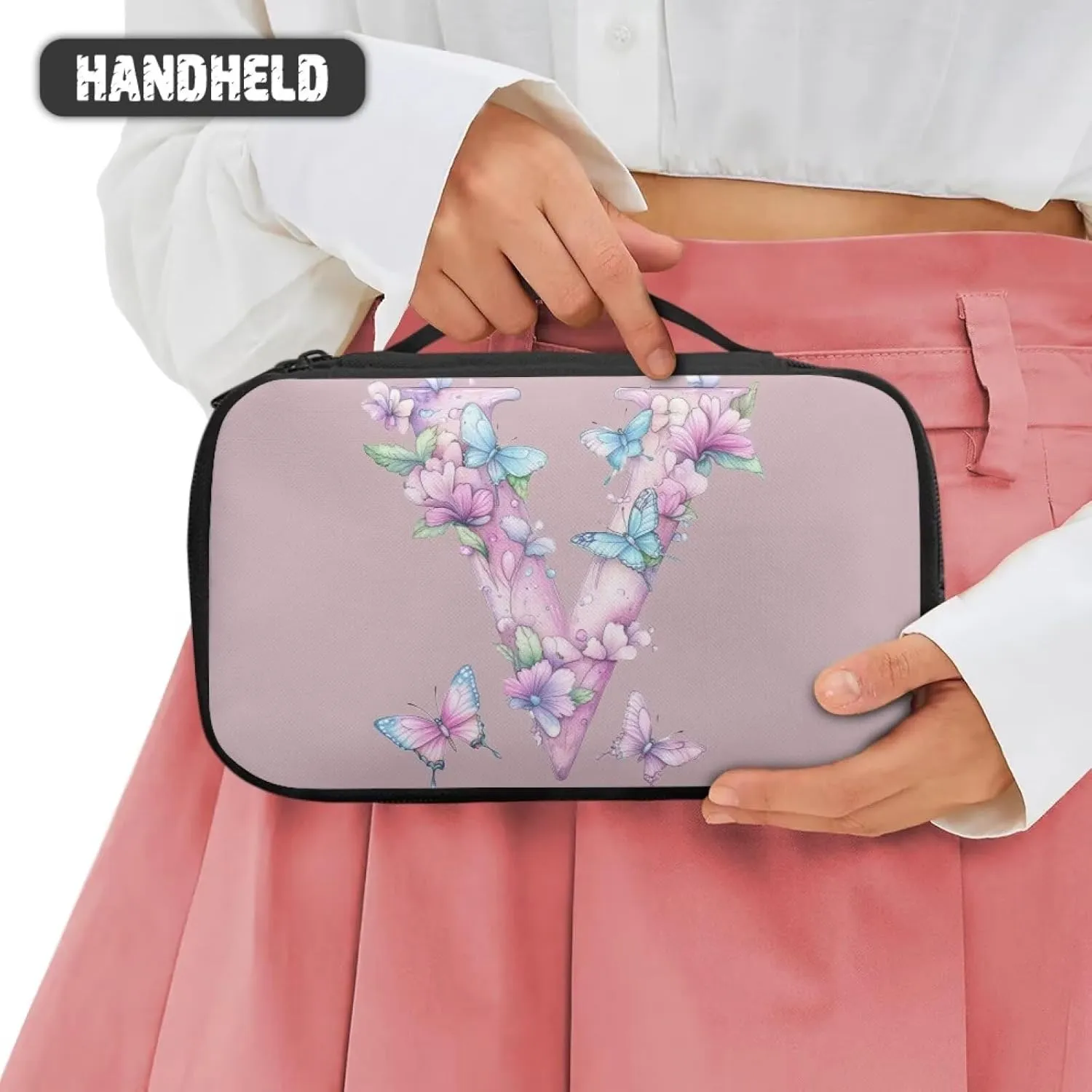 Travel Companion – Personalized Makeup Bag in Vegan Leather, Waterproof & TSA-Friendly with Sturdy Zipper Pink V