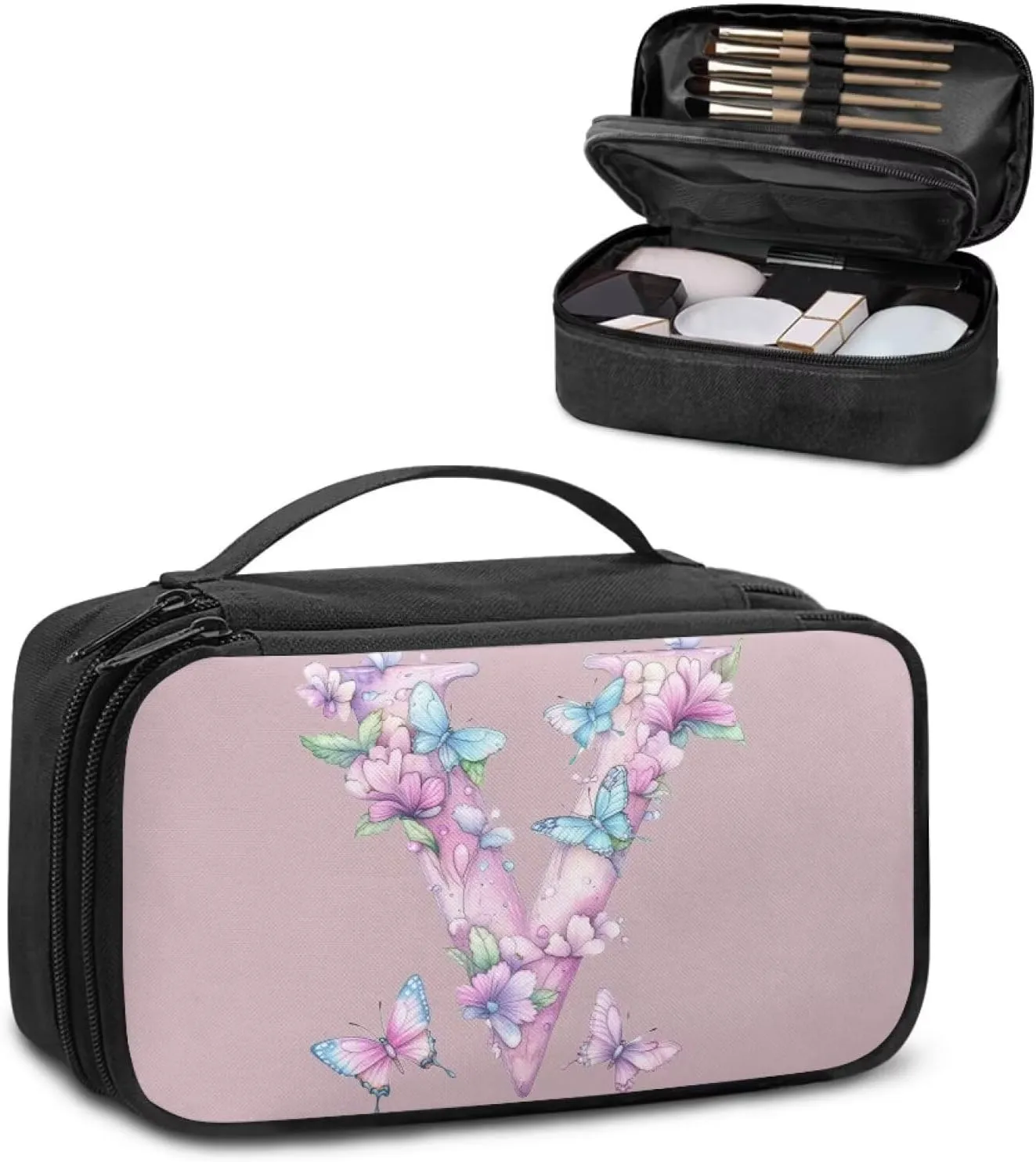 Travel Companion – Personalized Makeup Bag in Vegan Leather, Waterproof & TSA-Friendly with Sturdy Zipper Pink V
