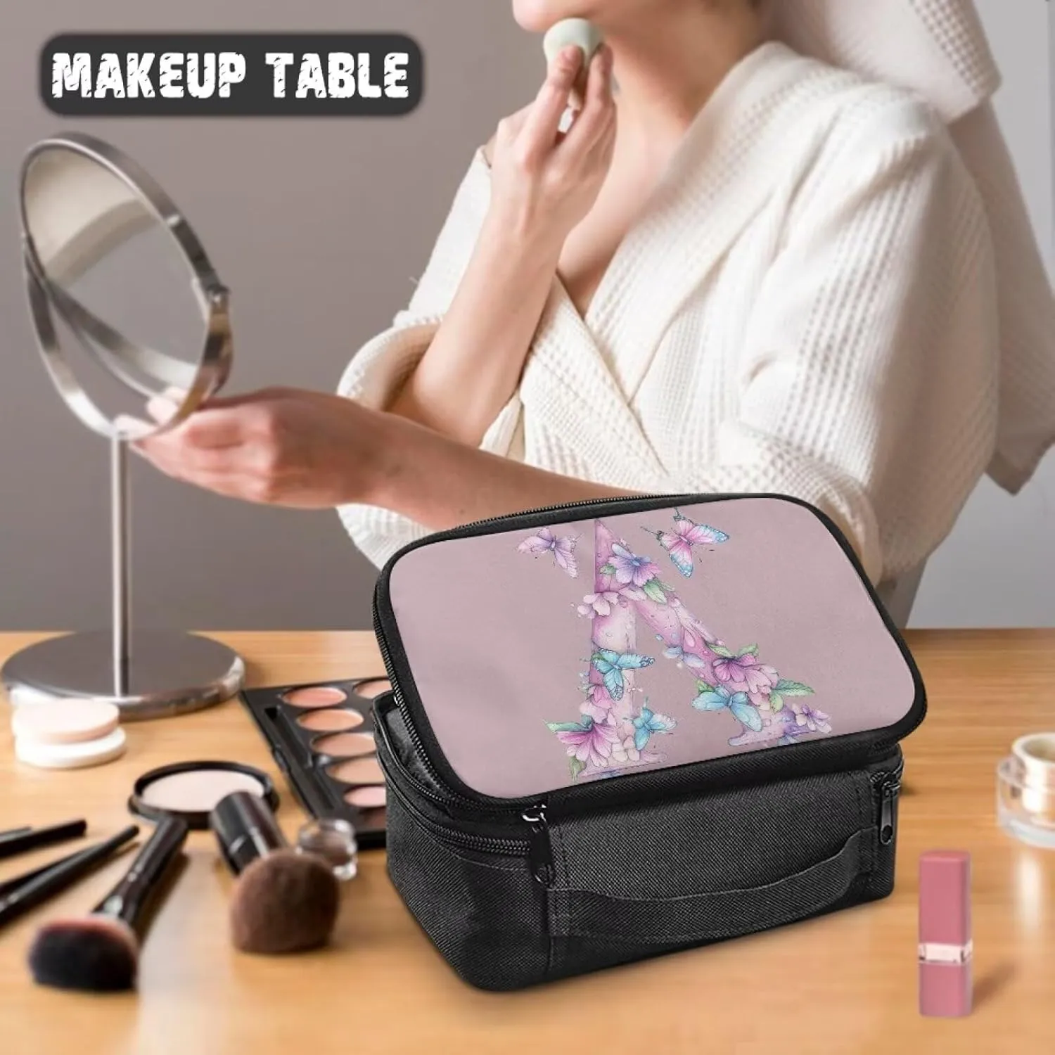 Travel Companion – Personalized Makeup Bag in Vegan Leather, Waterproof & TSA-Friendly with Sturdy Zipper Pink V