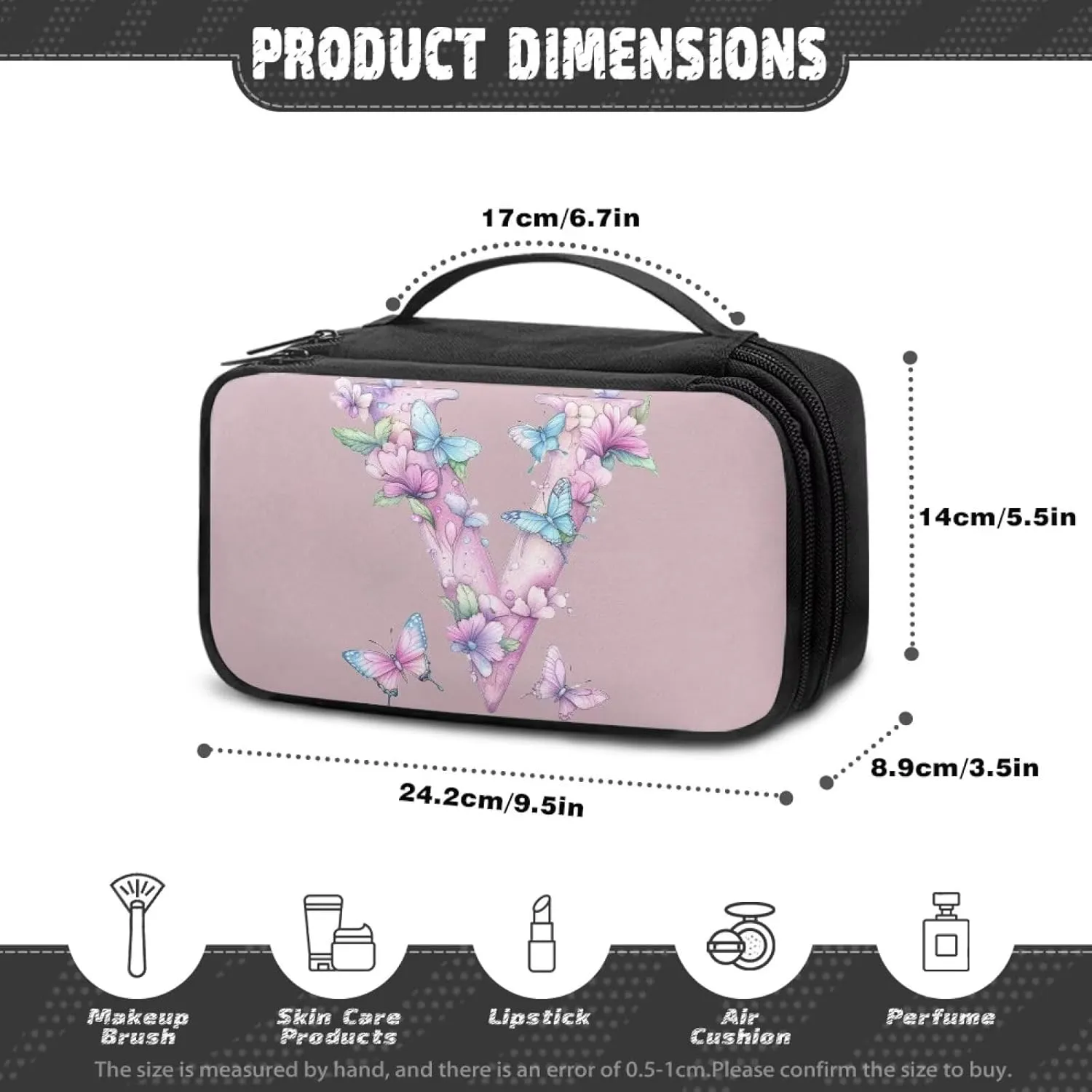 Travel Companion – Personalized Makeup Bag in Vegan Leather, Waterproof & TSA-Friendly with Sturdy Zipper Pink V