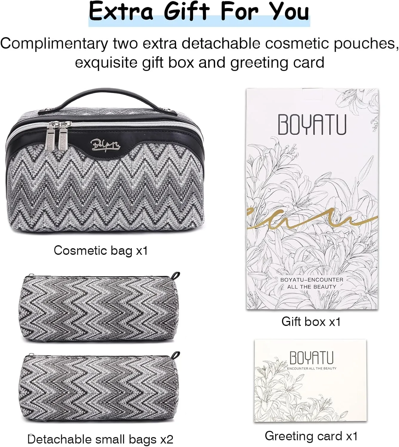 Travel Cosmetic Bag Makeup Bags for Women: Western Boho Makeup Bag Set of 3 - Large Vegan Leather Cosmetic Organizer Bags with Compartments & Handle & Divider(Black)