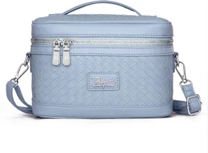 Travel Makeup Bag for Women: Large Capacity Cosmetic Bag Set of 2 - Vegan Leather Vanity Case with Mirror - Crossbody Waterproof Toiletry Bag Make up Organizer Case (Blue)