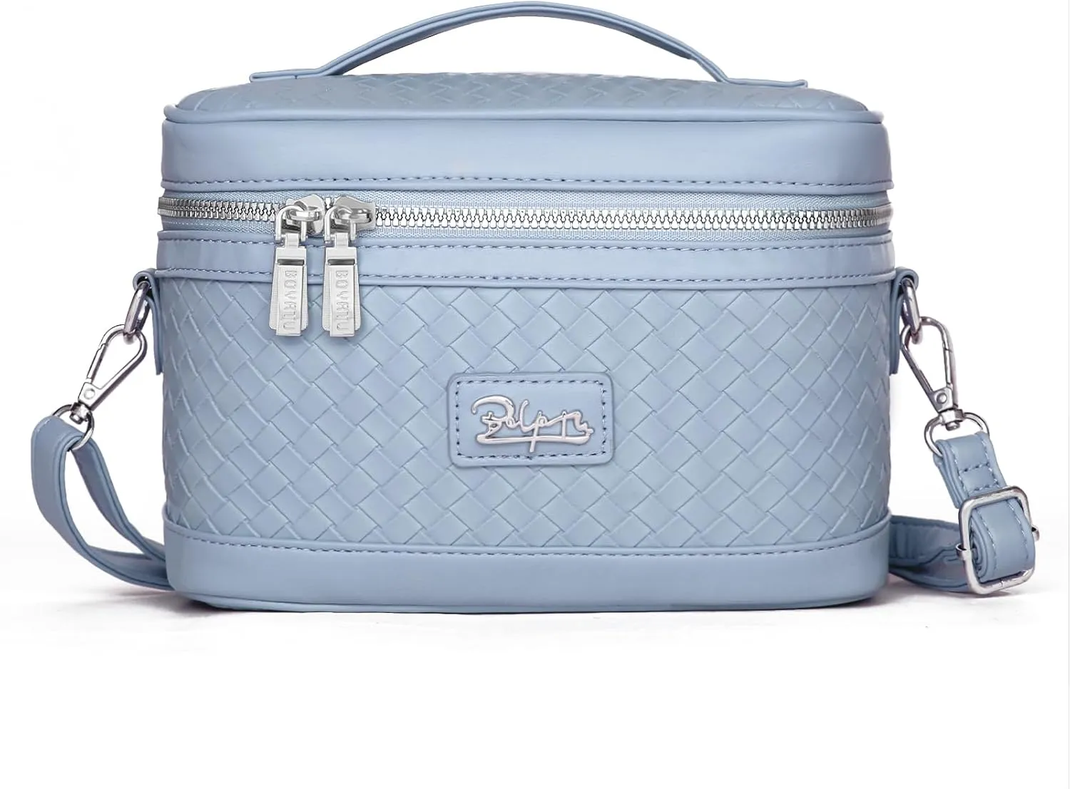 Travel Makeup Bag for Women: Large Capacity Cosmetic Bag Set of 2 - Vegan Leather Vanity Case with Mirror - Crossbody Waterproof Toiletry Bag Make up Organizer Case (Blue)