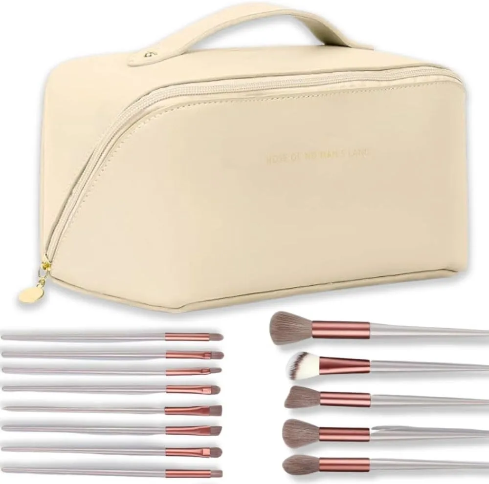 Travel Makeup Bag, Including Sets make up brushes - Brushes Set, Large Capacity Cosmetic Bag For Women, Portable Waterproof Bag And Professional Brushes