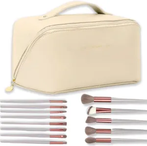 Travel Makeup Bag, Including Sets make up brushes - Brushes Set, Large Capacity Cosmetic Bag For Women, Portable Waterproof Bag And Professional Brushes
