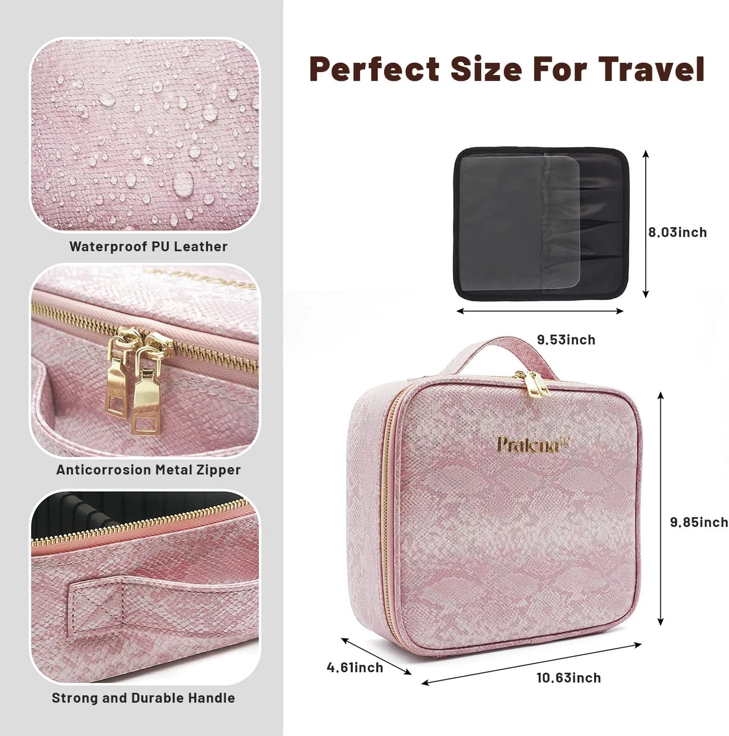 Travel Makeup Bag with LED Mirror – 3 Brightness Modes, Portable Lighted Makeup Case with Adjustable Dividers, Cosmetic Organizer Gift for Women (Pink)