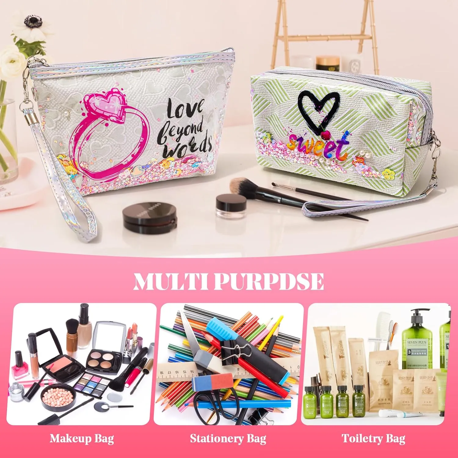 Travel Makeup Bag,Portable Cosmetic Bag, Large Capacity Travel Cosmetic Case Organizer, For Women Toiletry Bag With Zipper And HandleAB24 4 PACK