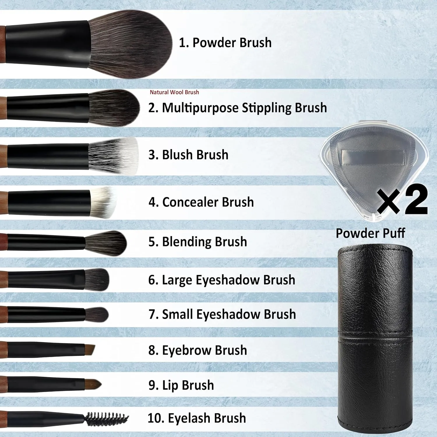 Travel Makeup Brush Set with Case, Mini Makeup Brushes Set for Powder, Foundation, Eyeshadow, Lip, Highlight, Blush & Concealer, 10 Pcs Travel Size Makeup Brushes & 2Pcs Triangle Powder Puff