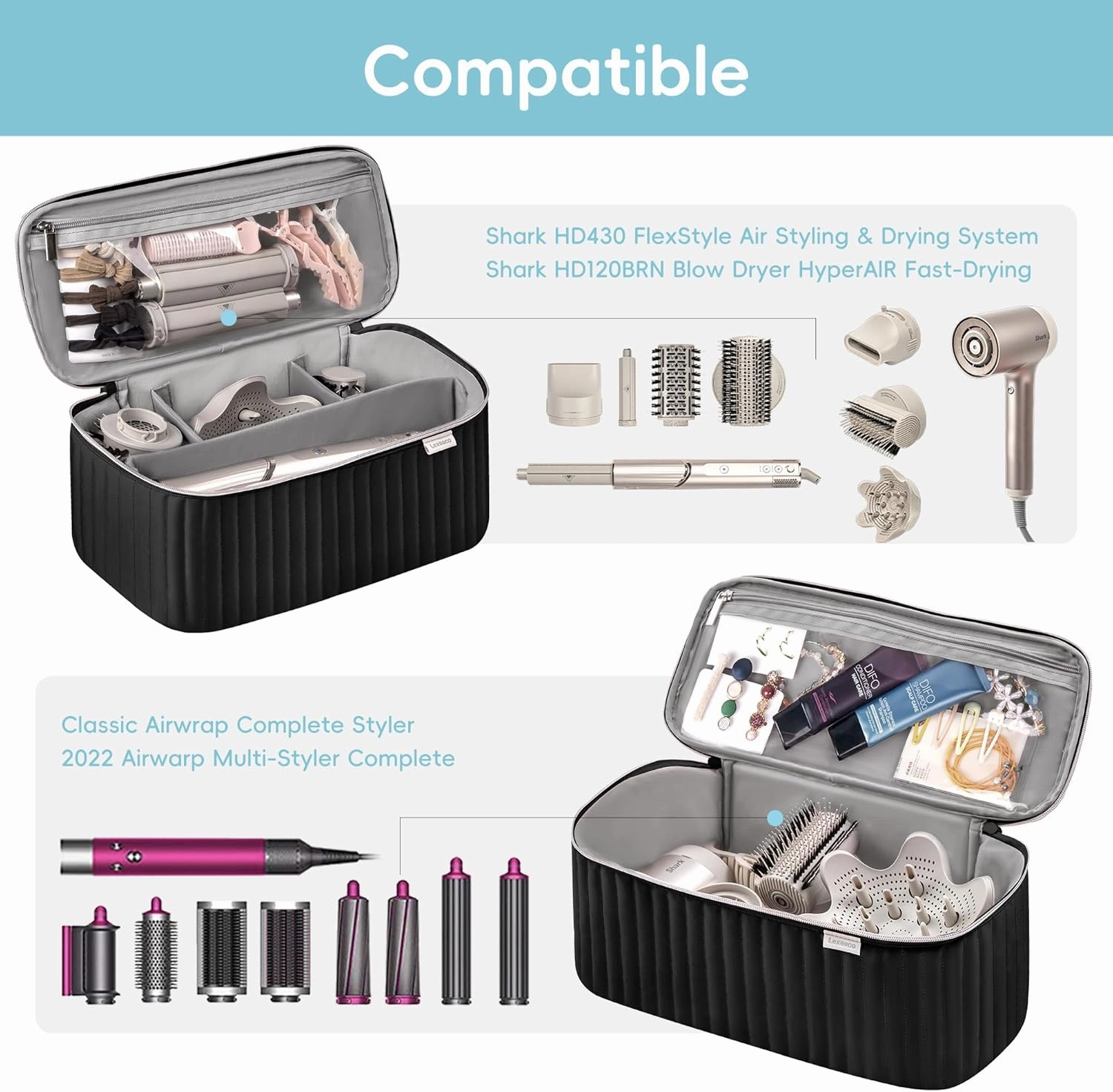 Travel Carrying Case for Hair Dryer Shark Flexstyle Dyson Airwrap Brush Hair Accessories Tools Storage Bag for Revlon Hairdryer Styler Organizer (Black)