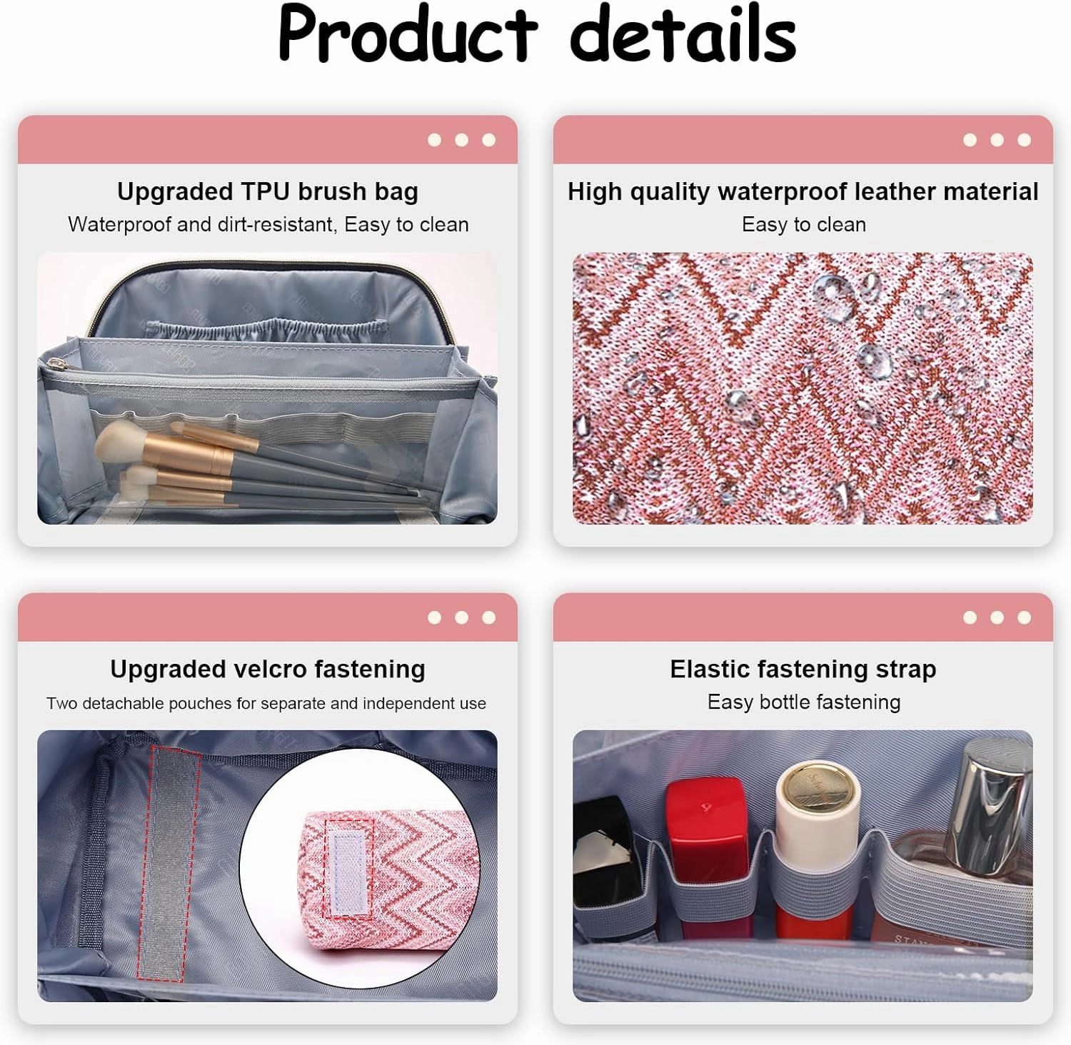 Travel Cosmetic Bag Makeup Bags for Women: Western Boho Makeup Bag Set of 3 - Large Vegan Leather Cosmetic Organizer Bags with Compartments & Handle & Divider(Red)