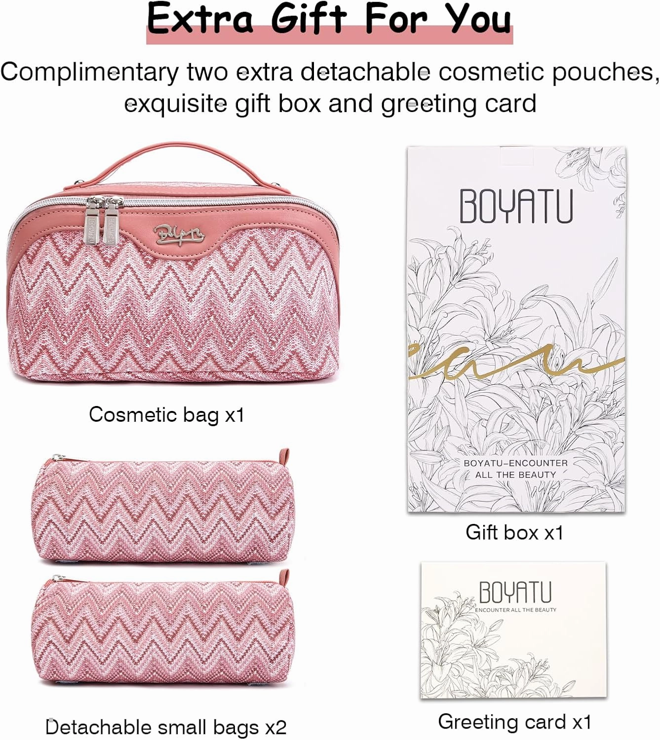Travel Cosmetic Bag Makeup Bags for Women: Western Boho Makeup Bag Set of 3 - Large Vegan Leather Cosmetic Organizer Bags with Compartments & Handle & Divider(Red)