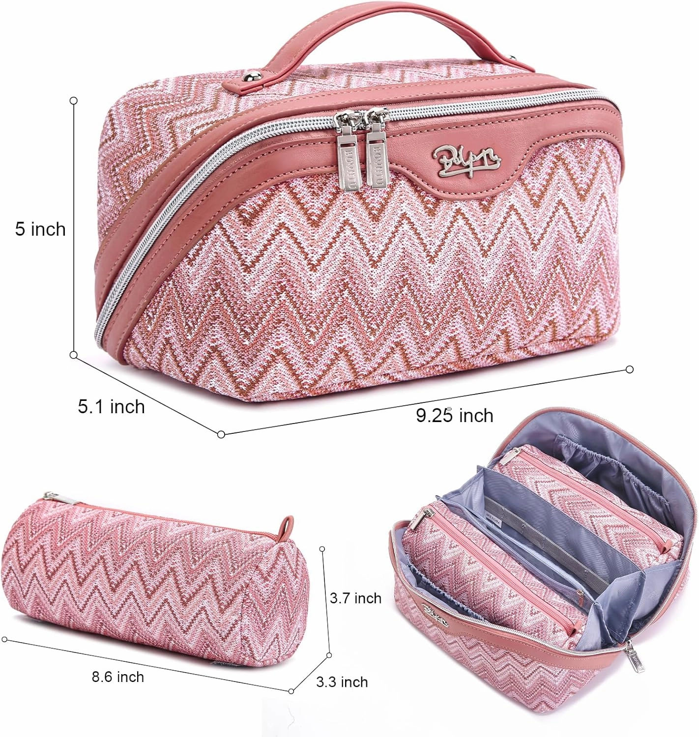 Travel Cosmetic Bag Makeup Bags for Women: Western Boho Makeup Bag Set of 3 - Large Vegan Leather Cosmetic Organizer Bags with Compartments & Handle & Divider(Red)