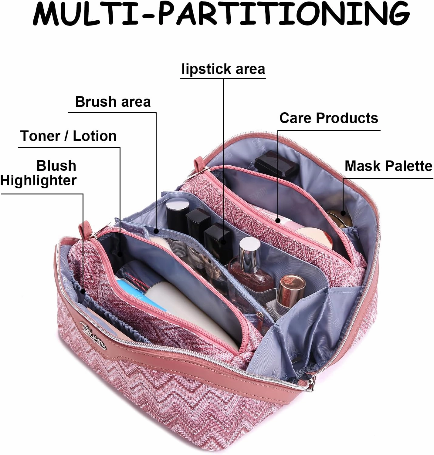 Travel Cosmetic Bag Makeup Bags for Women: Western Boho Makeup Bag Set of 3 - Large Vegan Leather Cosmetic Organizer Bags with Compartments & Handle & Divider(Red)