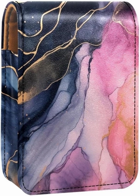 Travel Lipstick Organizer Case,Lipstick Case Portable Makeup Bag With Mirror,Watercolor Gray and Gold