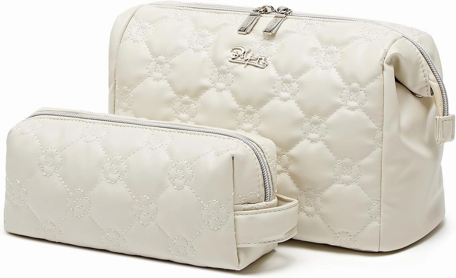 Travel Makeup Bag Cosmetic Organizer: Small Make up Bag for Purse - Preppy Skincare Bags for Women - Cute Zipper Pouch Waterproof Toiletry Bags - Gifts for Girls Friends Teachers (White)