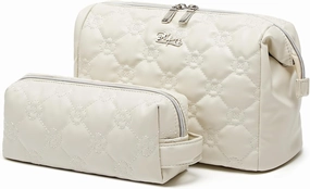 Travel Makeup Bag Cosmetic Organizer: Small Make up Bag for Purse - Preppy Skincare Bags for Women - Cute Zipper Pouch Waterproof Toiletry Bags - Gifts for Girls Friends Teachers (White)