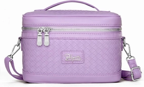 Travel Makeup Bag for Women: Large Capacity Cosmetic Bag Set of 2 - Vegan Leather Vanity Case with Mirror - Crossbody Waterproof Toiletry Bag Make up Organizer Case (Violet)