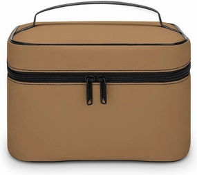 Travel Makeup Bag, Minimalist Solid Brown Cosmetic Bags for Women Large Capacity Waterproof Toiletry Bag Make up Organizer