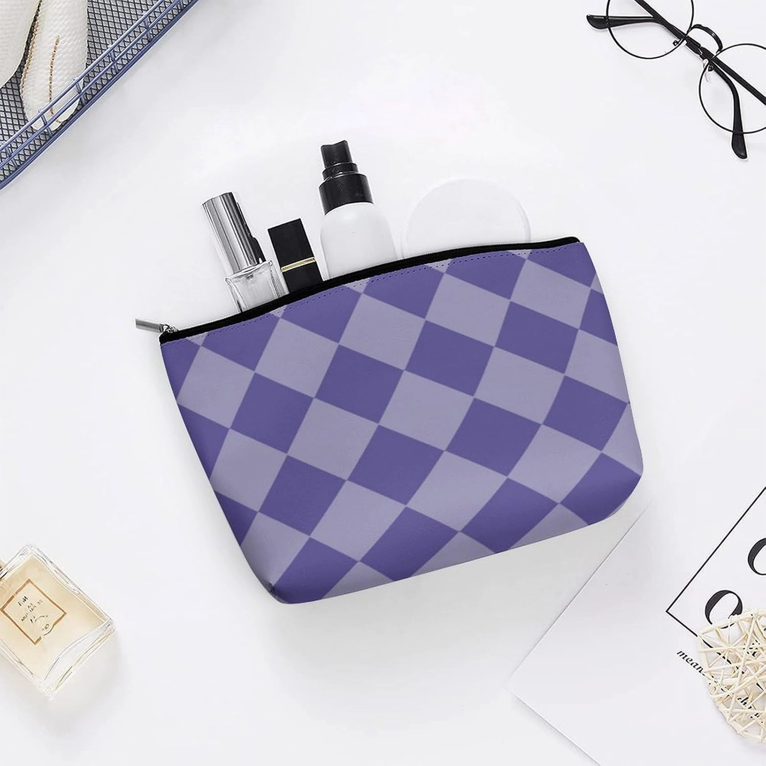 Travel Makeup Bag, Purple Diamond Cosmetic Bags for Women Large Capacity Waterproof Toiletry Pouch Make up Organizer