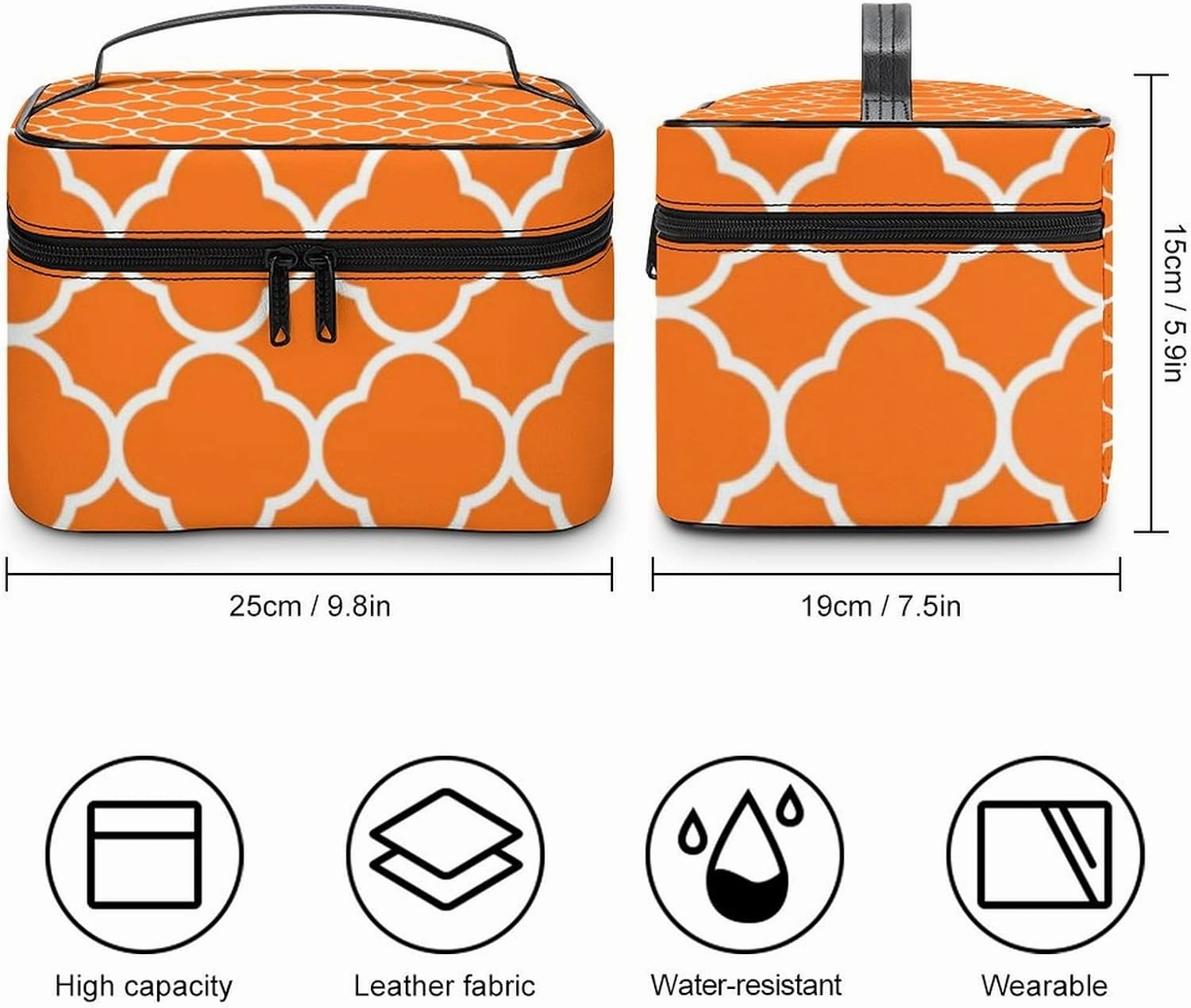Travel Makeup Bag, Quatrefoil Pumpkin Orange Cosmetic Bags for Women Large Capacity Waterproof Toiletry Bag Make up Organizer