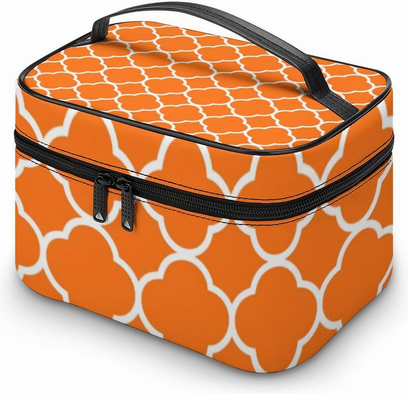 Travel Makeup Bag, Quatrefoil Pumpkin Orange Cosmetic Bags for Women Large Capacity Waterproof Toiletry Bag Make up Organizer