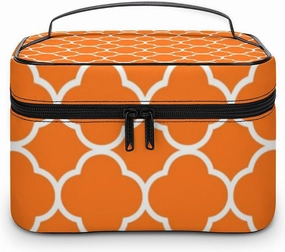 Travel Makeup Bag, Quatrefoil Pumpkin Orange Cosmetic Bags for Women Large Capacity Waterproof Toiletry Bag Make up Organizer