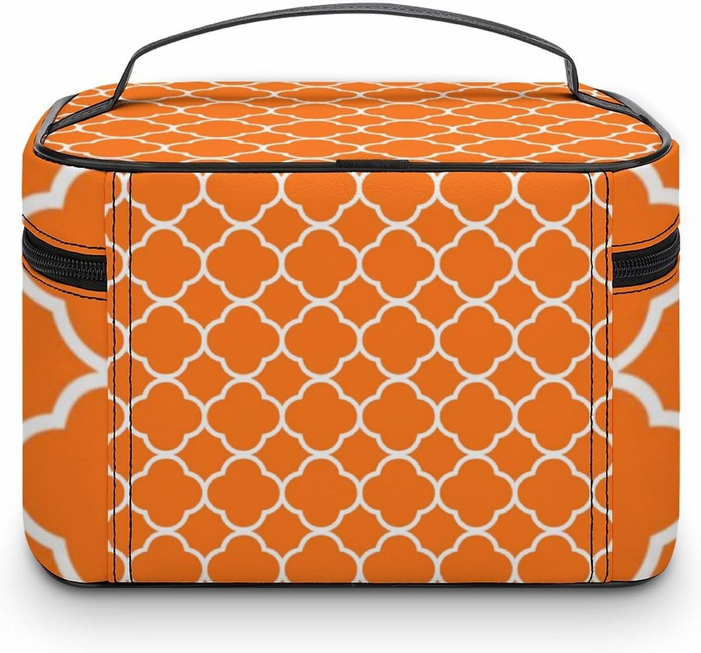 Travel Makeup Bag, Quatrefoil Pumpkin Orange Cosmetic Bags for Women Large Capacity Waterproof Toiletry Bag Make up Organizer
