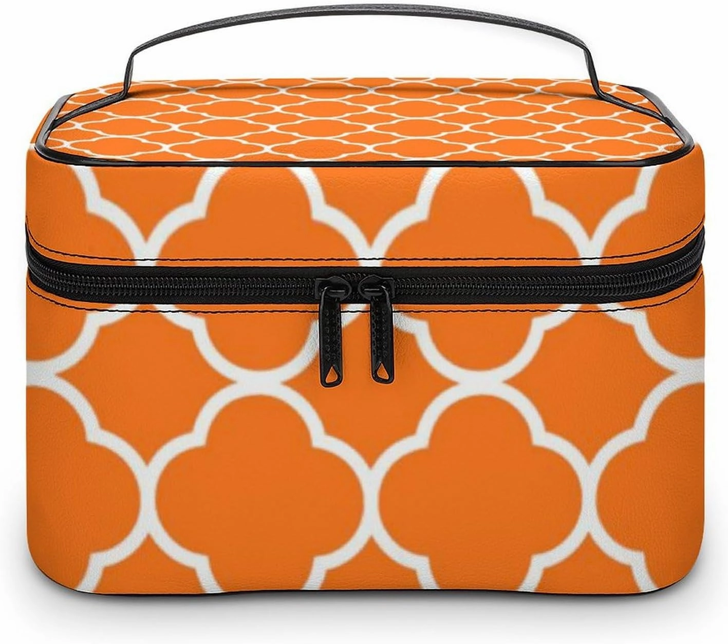 Travel Makeup Bag, Quatrefoil Pumpkin Orange Cosmetic Bags for Women Large Capacity Waterproof Toiletry Bag Make up Organizer