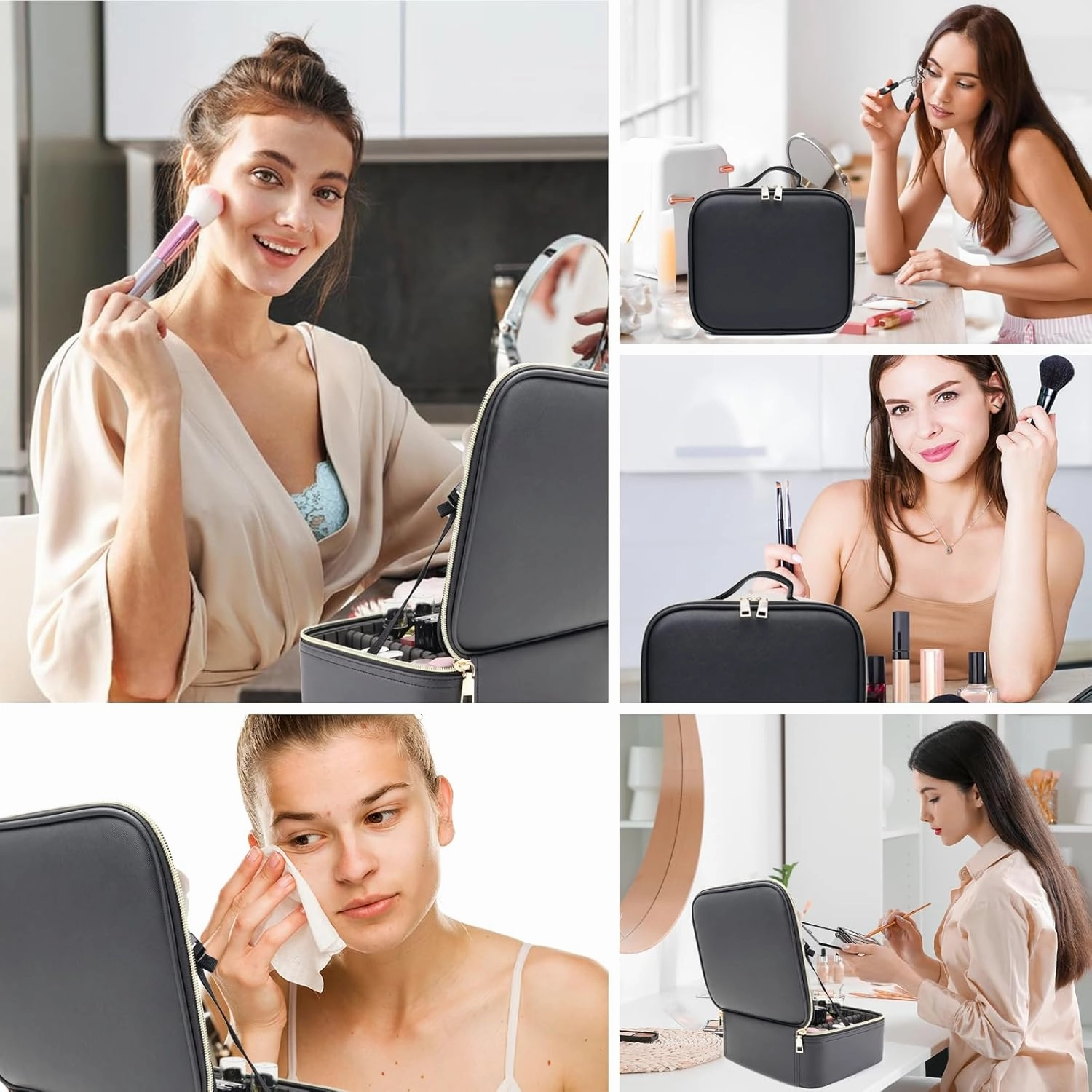 Travel Makeup Bag with LED Mirror and Light Travel Makeup Case Cosmetic Organizer Portable Cosmetic Brush Organizer Bag with Adjustable Dividers for Cosmetics Makeup Brushes Toiletry (Black)
