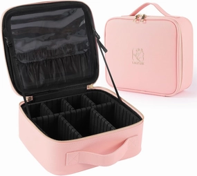 Travel Makeup Train Case Makeup Cosmetic Case Organizer Portable Artist Storage Bag with Adjustable Dividers for Cosmetics Makeup Brushes Toiletry Jewelry Digital Accessories PINK
