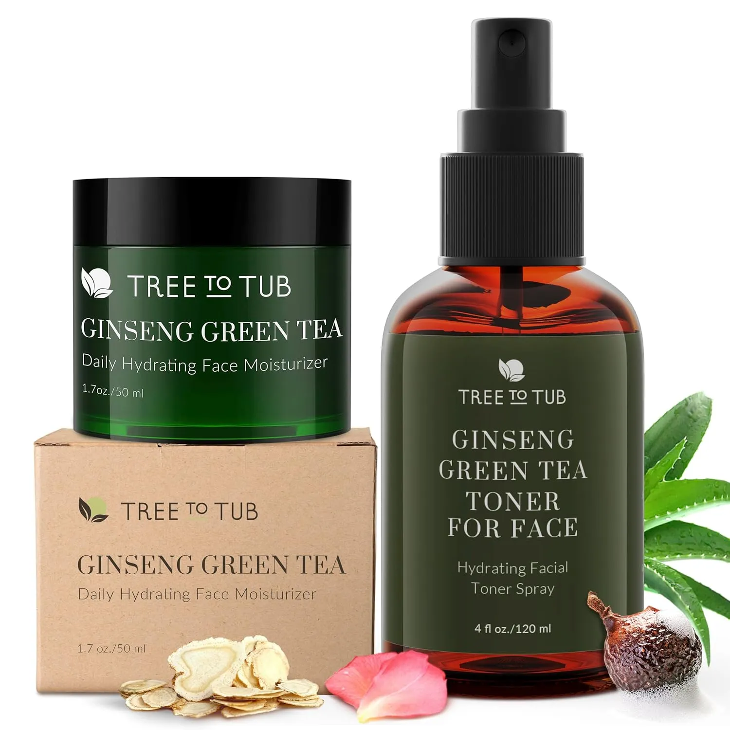 Tree To Tub Hydrating Face Moisturize and Deep Calming Toner Spray for Sensitive Skin - Water-Based Hyaluronic Acid, Vitamin C & E, Organic Aloe, Green Tea, Natural Ginseng for Dry & Sensitive Skin an