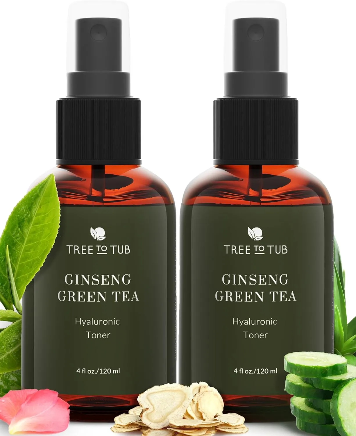 Tree To Tub Hydrating Facial Toner Spray for Dry & Sensitive Skin - Alcohol Free Witch Hazel & Rose Water Face Toner for Women & Men w/Hyaluronic Acid, Vitamin C, Organic Green Tea, Natural Ginseng