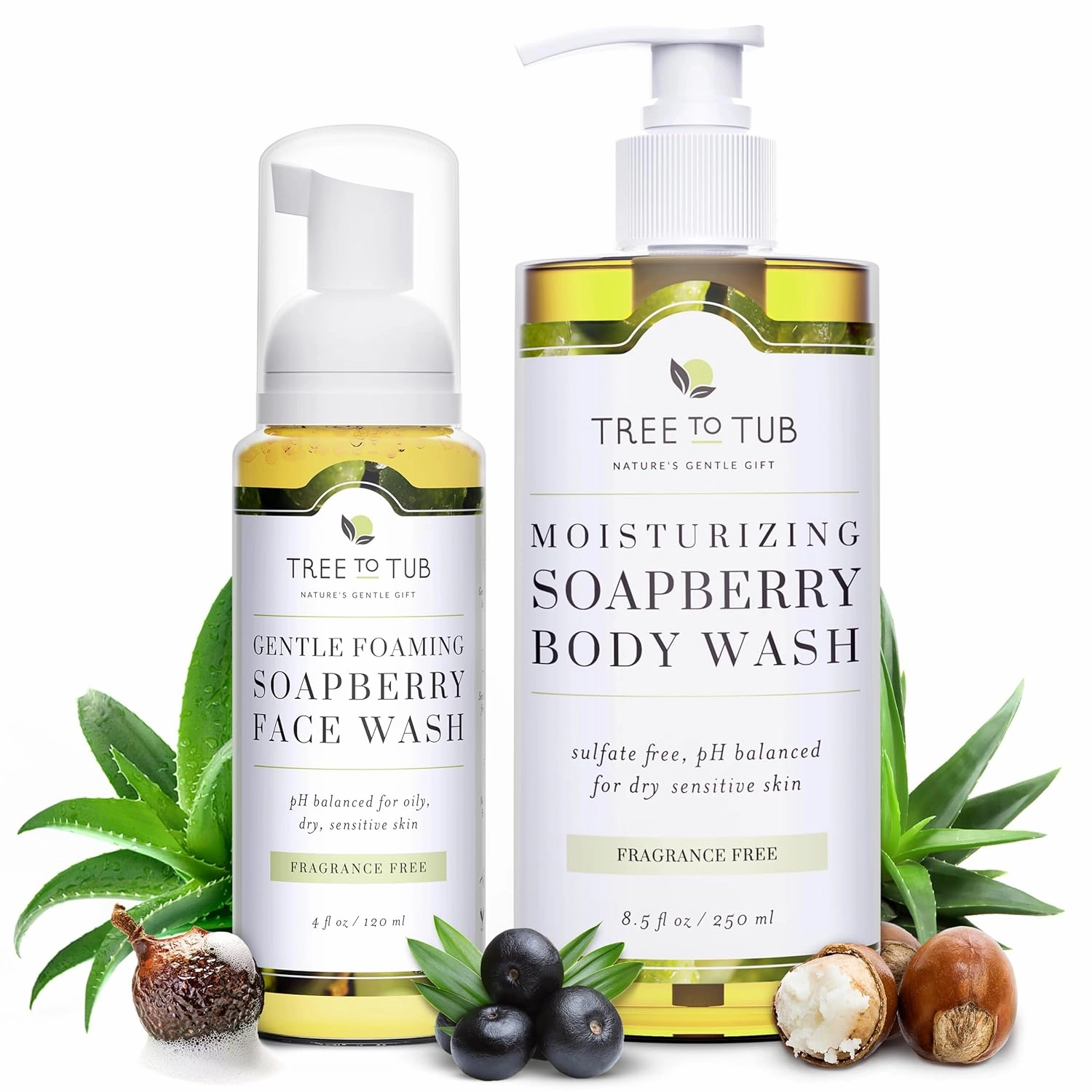 Tree to Tub Unscented Body Wash for Sensitive Skin and Dry Skin & Sensitive Skin Face Wash for Dry Skin - Moisturizing pH Balanced Fragrance Free Body Wash & Gentle Face Cleanser for Women & Men