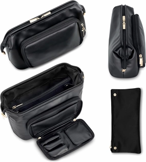 TREND-X Travel Makeup Bag with Brush Compartment, Large Capacity Cosmetic Case, PU Leather Toiletry Bag, Open Flat Cosmetic Storage, Beauty Organizer for Women