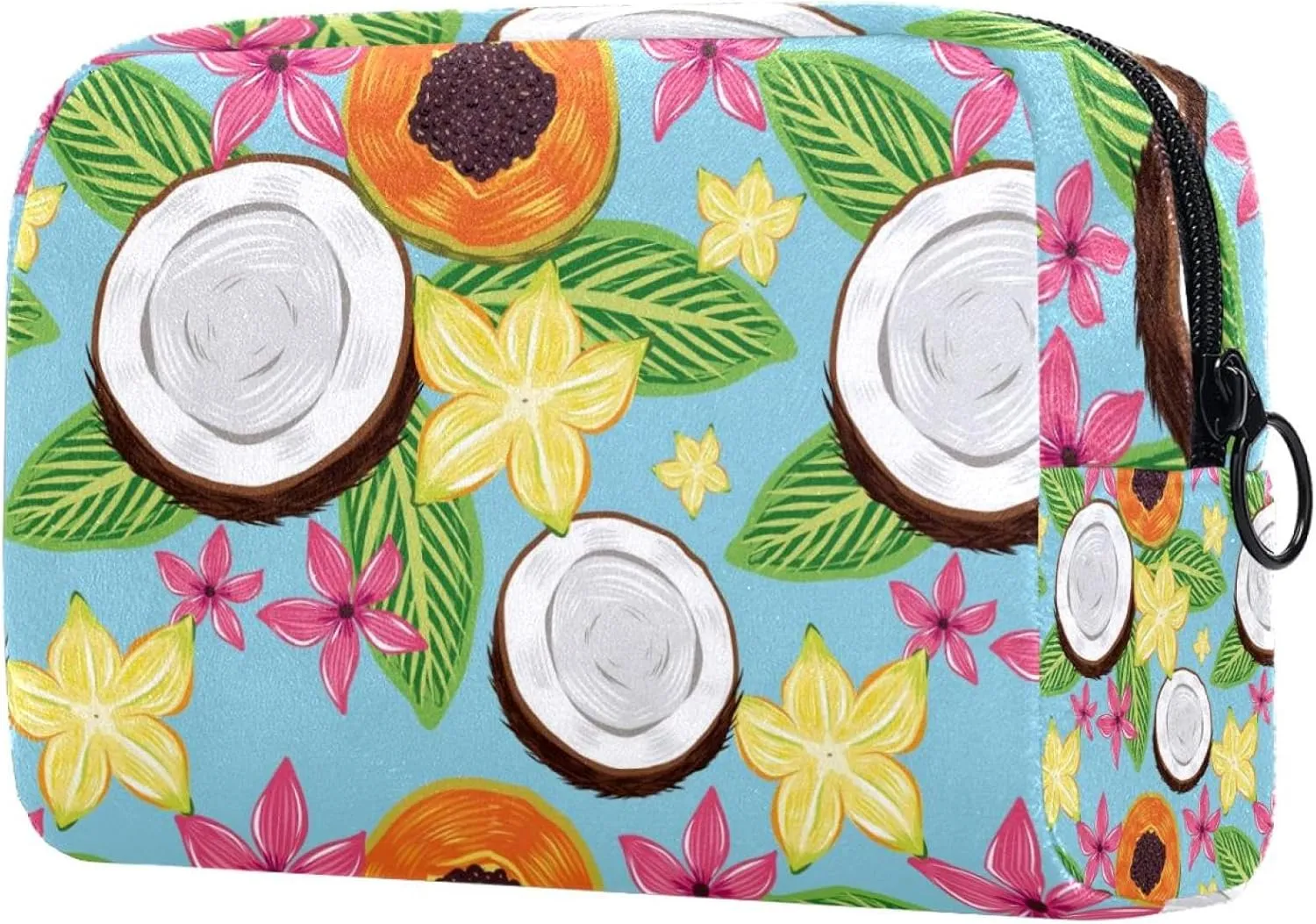 Tropical Fruit Pink Flower Watercolor Cosmetic Makeup Bags, Small Travel Zipper Pouch Portable Toiletry Bag Makeup Organizer for Women Teen Girls