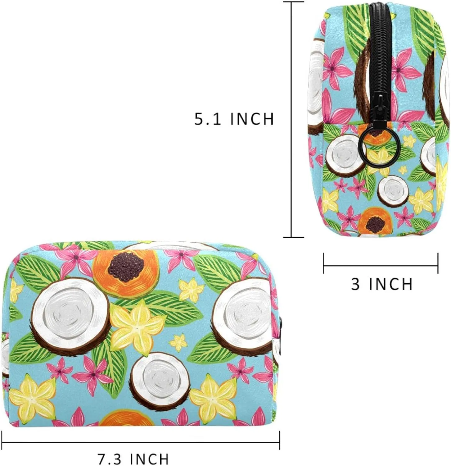 Tropical Fruit Pink Flower Watercolor Cosmetic Makeup Bags, Small Travel Zipper Pouch Portable Toiletry Bag Makeup Organizer for Women Teen Girls