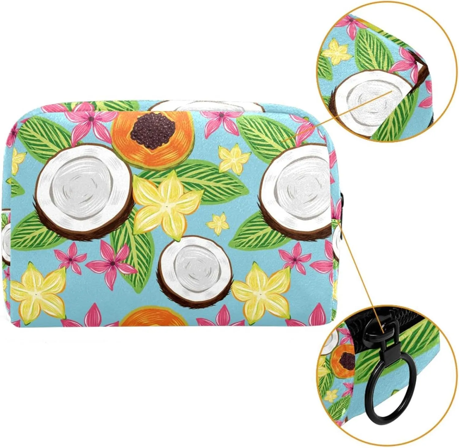 Tropical Fruit Pink Flower Watercolor Cosmetic Makeup Bags, Small Travel Zipper Pouch Portable Toiletry Bag Makeup Organizer for Women Teen Girls