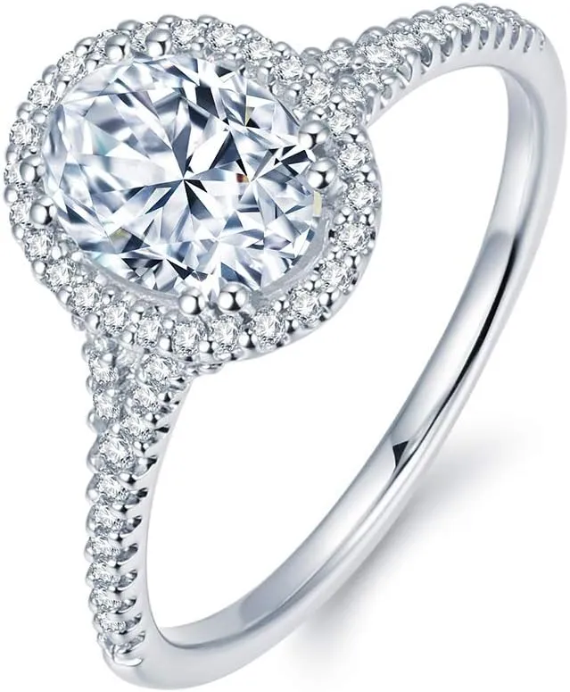 True D Color VVS 1.5 Carat Oval Moissanite Engagement Ring Silver Moissanite Rings for Women