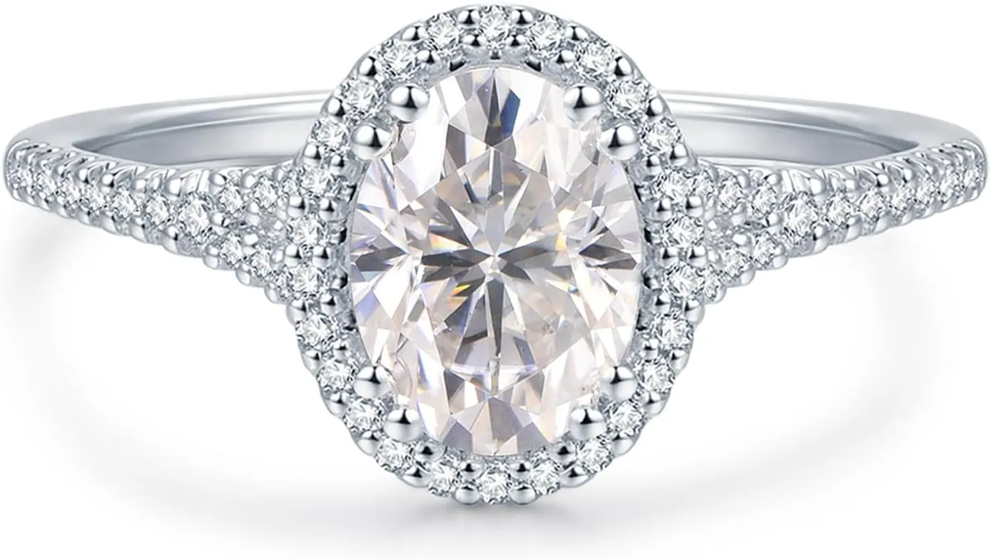 True D Color VVS 1.5 Carat Oval Moissanite Engagement Ring Silver Moissanite Rings for Women