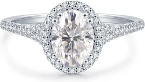 True D Color VVS 1.5 Carat Oval Moissanite Engagement Ring Silver Moissanite Rings for Women