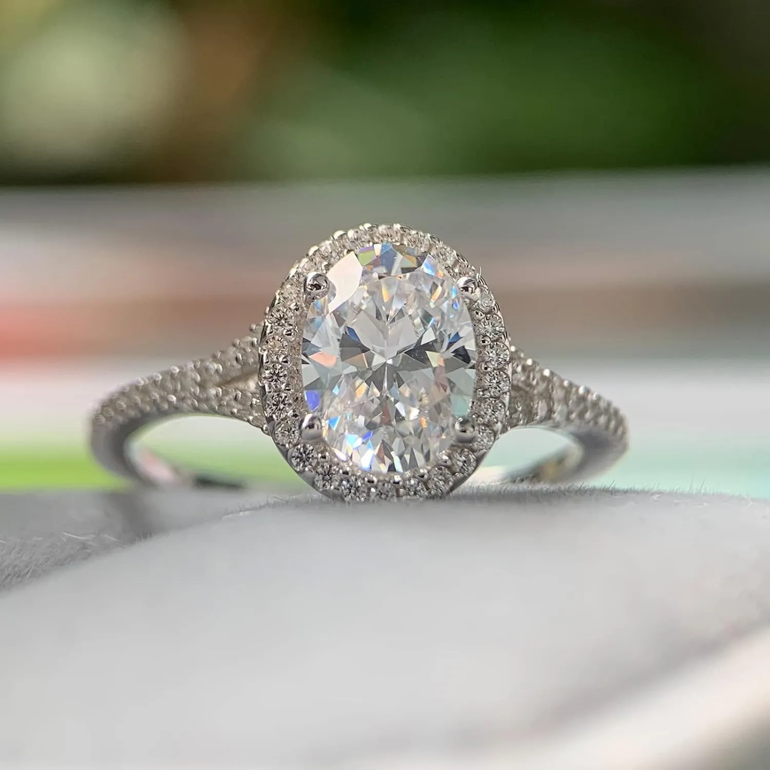 True D Color VVS 1.5 Carat Oval Moissanite Engagement Ring Silver Moissanite Rings for Women