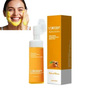 Turmeric Kojic Acid Brightening Foaming Facial Cleanser – 100% Natural Exfoliating Facial Cleanser for Spots, Acne Scars, Age Spots – Silicone Brush Cleansing Skincare Hydrating Facial Cleansing