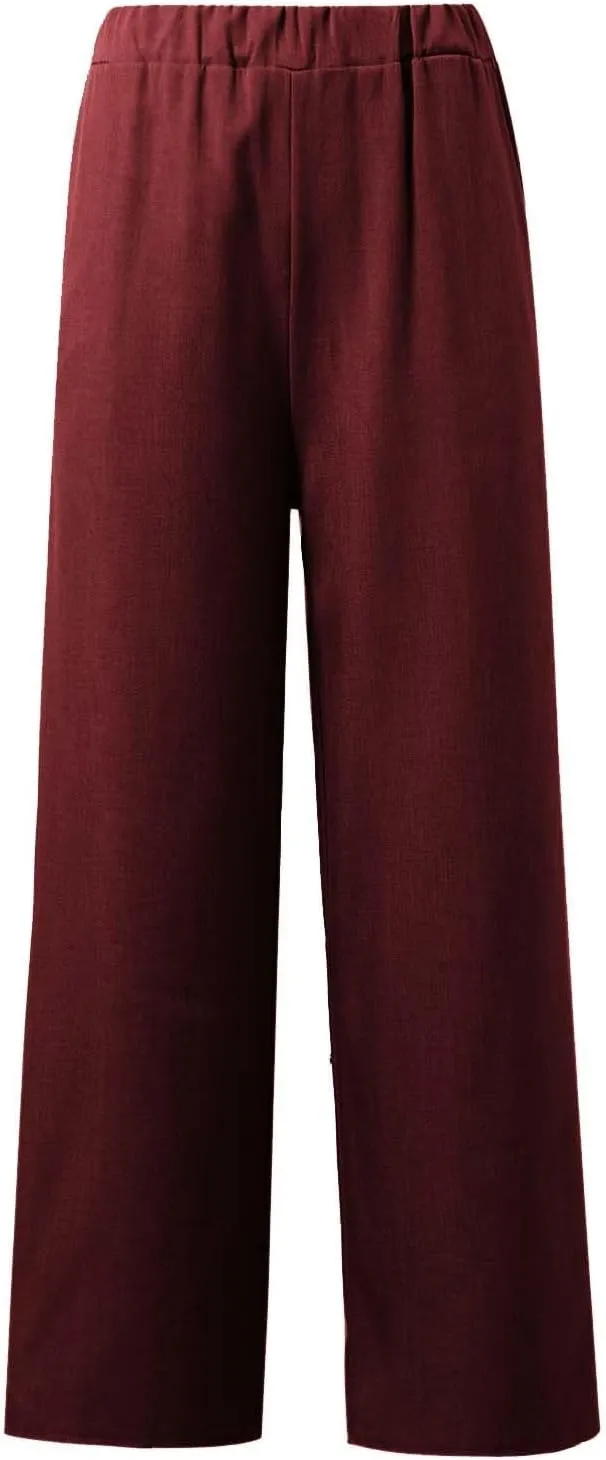 Two Piece Linen Sets for Women Linen Short Sleeve Top and Wide Leg Pants Lounge Matching Tracksuits Trendy Clothes
