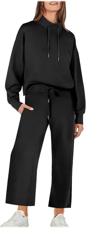 Two Piece Sets for Women Athletic Clothing Sets Fashion Casual Mock Neck Drawstring Sweatshirt Matching Sweatpants