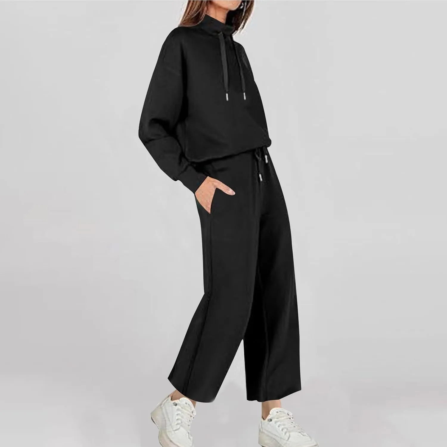 Two Piece Sets for Women Athletic Clothing Sets Fashion Casual Mock Neck Drawstring Sweatshirt Matching Sweatpants